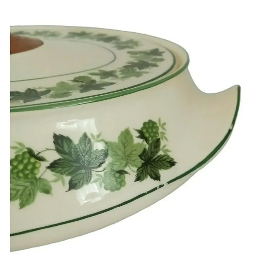 Vintage Green White Grapevine Casserole Covered Dish 60s Taylor Smith Greenbriar